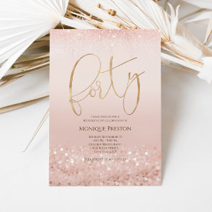 Rose Gold 40th Forty Birthday Invitation