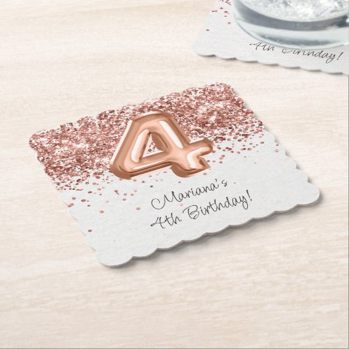  Rose Gold 4th Birthday Party Paper Coaster