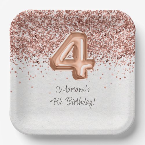  Rose Gold 4th Birthday Party Paper Plates