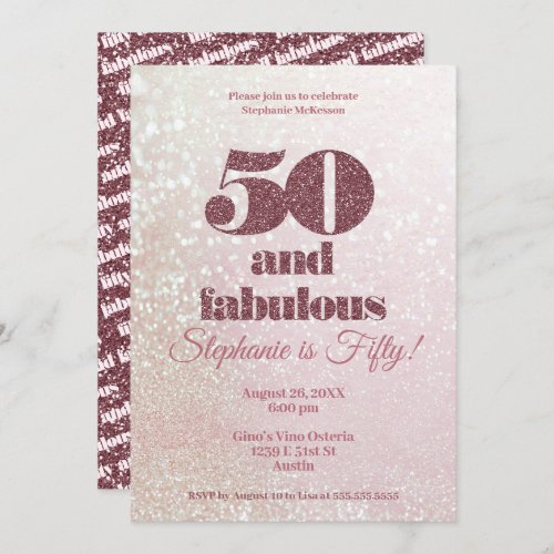 Rose Gold 50 and Fabulous Elegant Fifty Birthday Invitation
