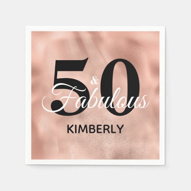 Rose Gold 50 and Fabulous Glam Birthday Party Napkins (Front)
