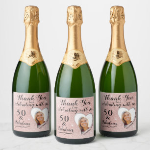 Rose Gold 50 and Fabulous Glam Birthday Thank You Sparkling Wine Label