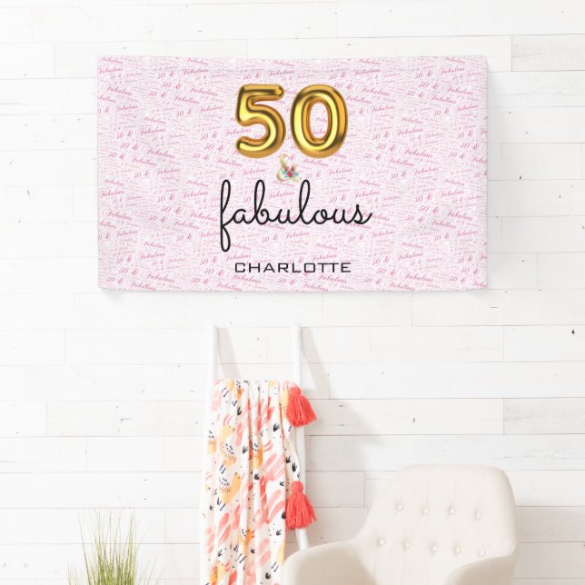Rose Gold 50 and Fabulous Modern Birthday Banner (Insitu)