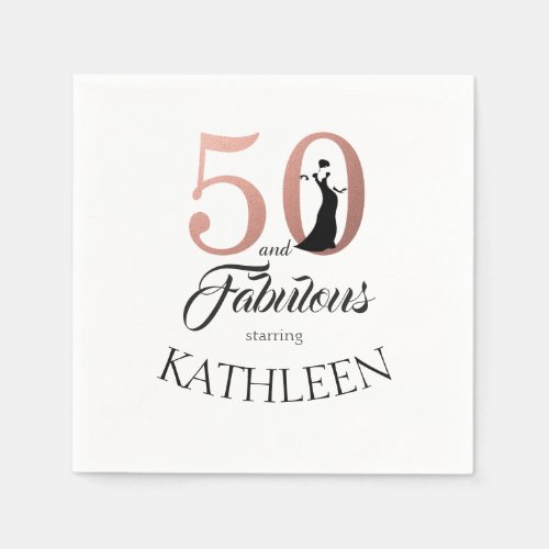 Rose Gold 50 Fabulous 50th Birthday Party Monogram Paper Napkins