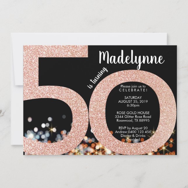 Rose Gold 50th Birthday Invitation - Female 50th (Front)