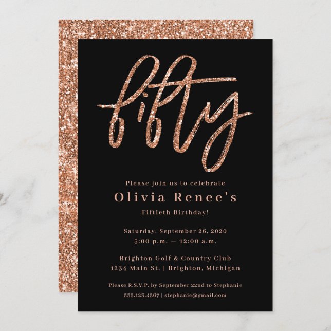 Rose Gold 50th Birthday Invitation Template (Front/Back)