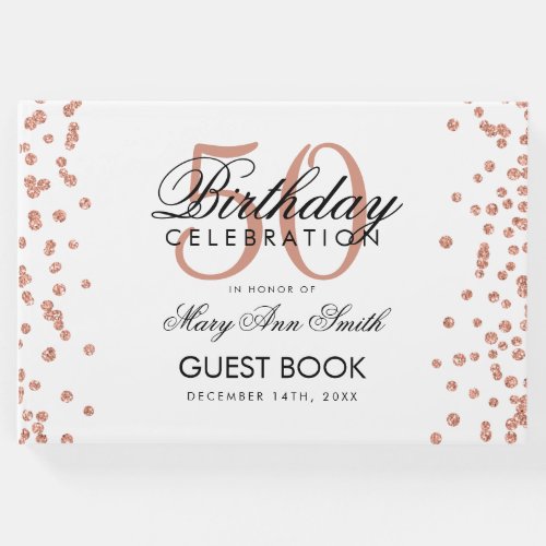 Rose Gold 50th Birthday Party Confetti Guest Book