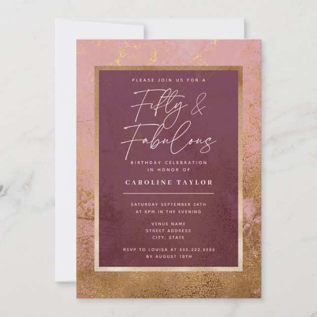 Rose Gold 50th Birthday Party Invitation (Front)