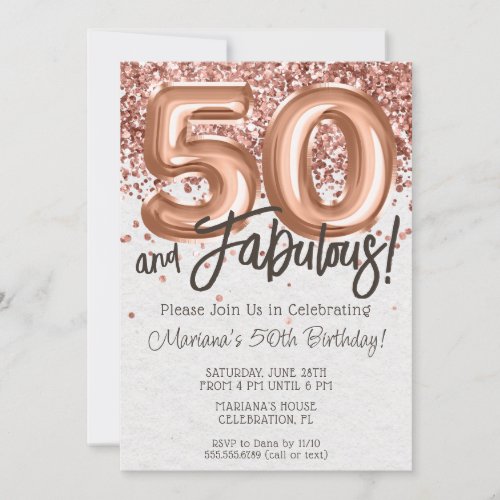 Rose Gold 50th Birthday Party Invitation