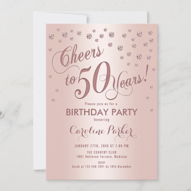 Rose Gold 50th Birthday Party Invitation (Front)
