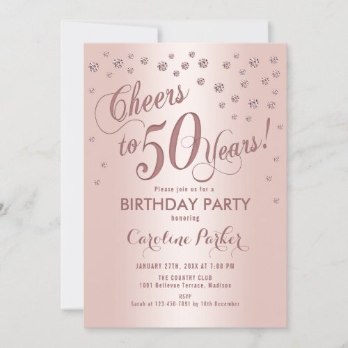 Rose Gold 50th Birthday Party Invitation