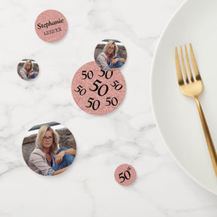 Rose Gold 50th Birthday Photo Glitter Table Confetti