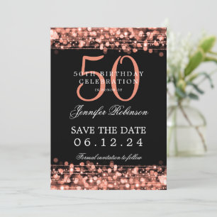 Rose Gold 50th Birthday Save the Date Invitation