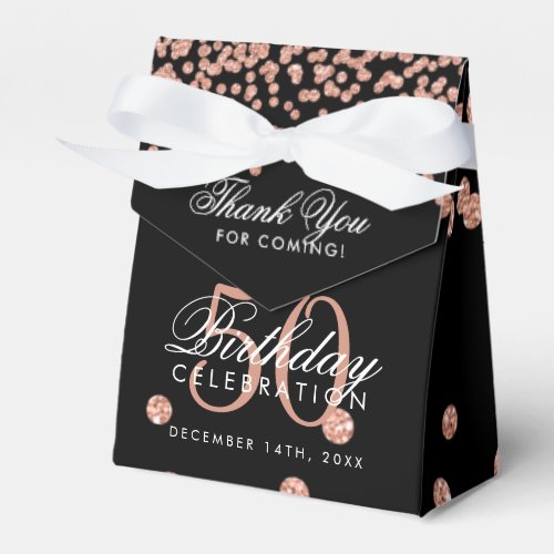 Rose Gold 50th Birthday Thank You Confetti Black Favor Boxes