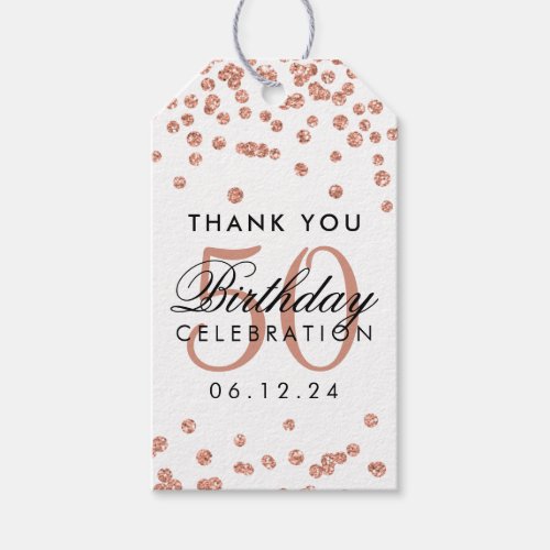 Rose Gold 50th Birthday Thank You Glitter Confetti Gift Tags