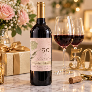 Rose Gold 50th Birthday Wine Label