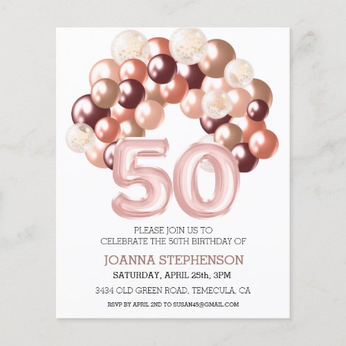 Rose Gold 50th Fifty Balloon Arch Numbers