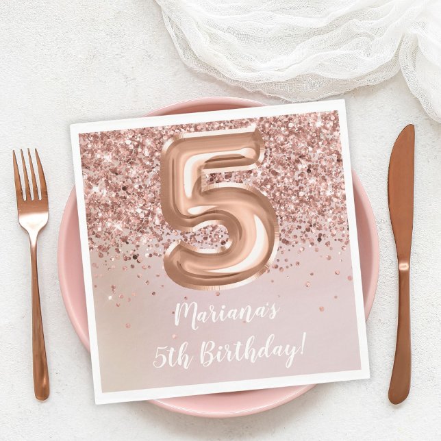  Rose Gold 5th Birthday Party Napkins (Creator Uploaded)