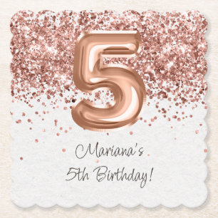 Rose Gold 5th Birthday Party Paper Coaster