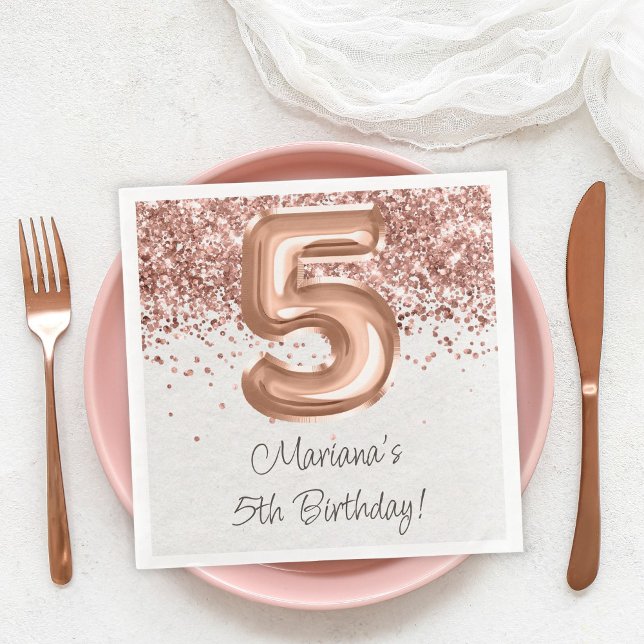  Rose Gold 5th Birthday Party Paper Dinner Napkins (Creator Uploaded)