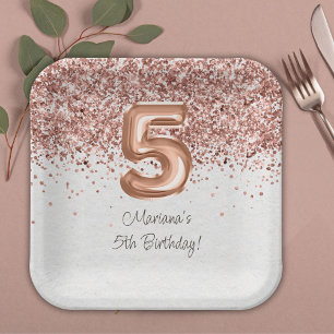 Rose Gold 5th Birthday Party Paper Plates