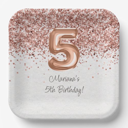  Rose Gold 5th Birthday Party Paper Plates