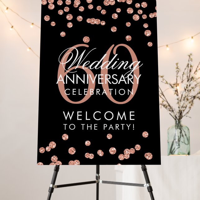 Rose Gold 60th Anniversary Glitter Confetti Black  Foam Board (In Situ (Stand))