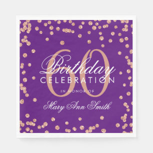 Rose Gold 60th Birthday Glitter Confetti Purple Napkins