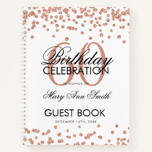 Rose Gold 60th Birthday Guestbook Confetti White Notebook