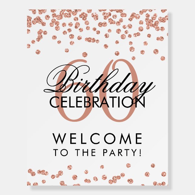 Rose Gold 60th Birthday Party Glitter Confetti  Foam Board (Front)
