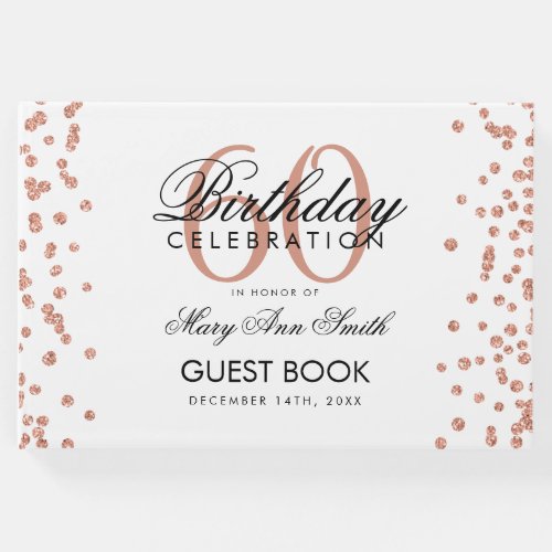 Rose Gold 60th Birthday Party Glitter Confetti Guest Book