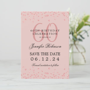 Rose Gold 60th Birthday Save Date Details Blush  Invitation