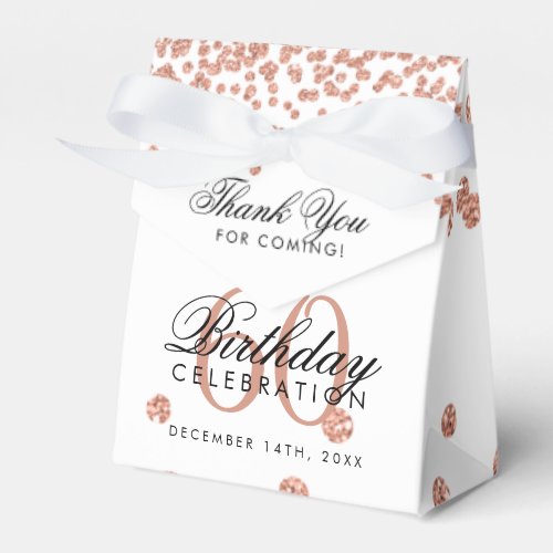 Rose Gold 60th Birthday Thank You Confetti White Favor Boxes