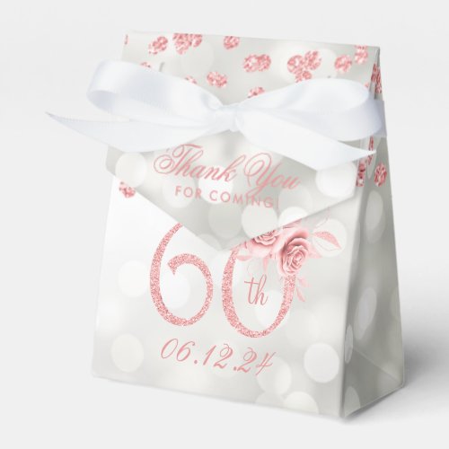 Rose Gold 60th Birthday Thank You Floral Silver  Favor Boxes