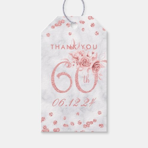 Rose Gold 60th Birthday Thank You Glam Marble  Gift Tags