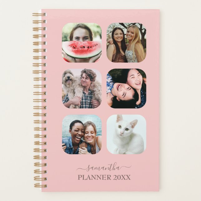 Rose Gold 6 Photo Your Name Monogram Planner (Front)