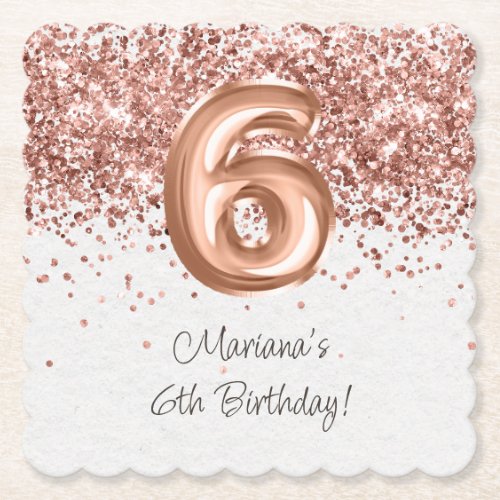  Rose Gold 6th Birthday Party Paper Coaster