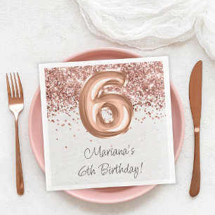  Rose Gold 6th Birthday Party Paper Dinner Napkins