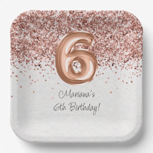  Rose Gold 6th Birthday Party Paper Plates