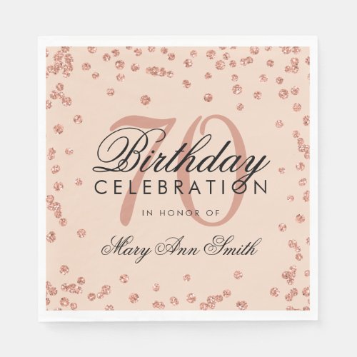 Rose Gold 70th Birthday Glitter Confetti Blush Napkins