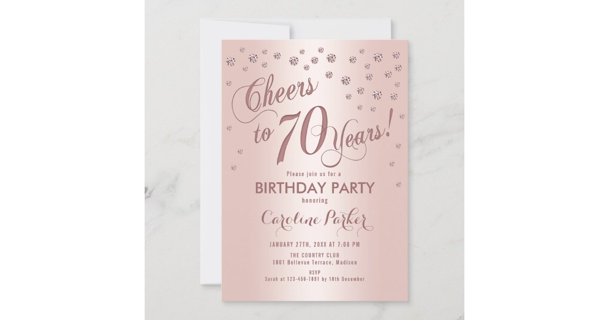 Rose Gold 70th Birthday Party Invitation | Zazzle