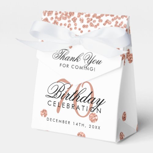 Rose Gold 70th Birthday Thank You Confetti White Favor Boxes