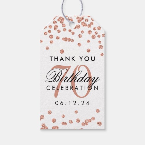 Rose Gold 70th Birthday Thank You Glitter Confetti Gift Tags