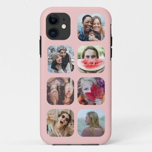 Rose Gold 7 Photo Square Template Collage iPhone C iPhone 11 Case