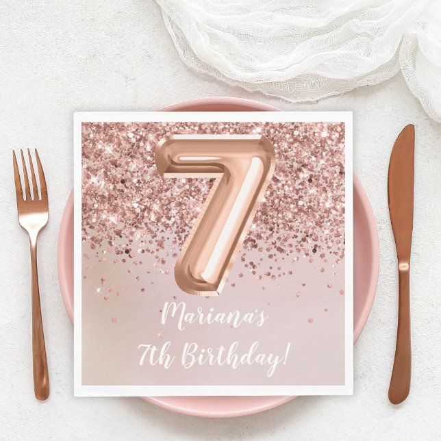  Rose Gold 7th Birthday Party Napkins (Creator Uploaded)