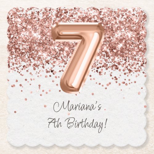  Rose Gold 7th Birthday Party Paper Coaster