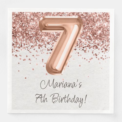  Rose Gold 7th Birthday Party Paper Dinner Napkins