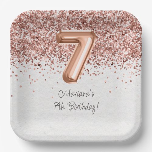  Rose Gold 7th Birthday Party Paper Plates