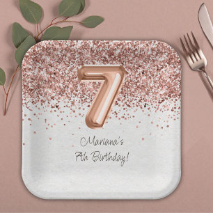  Rose Gold 7th Birthday Party Paper Plates