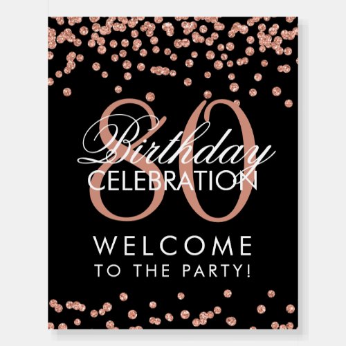 Rose Gold 80th Birthday Glitter Confetti Black  Foam Board